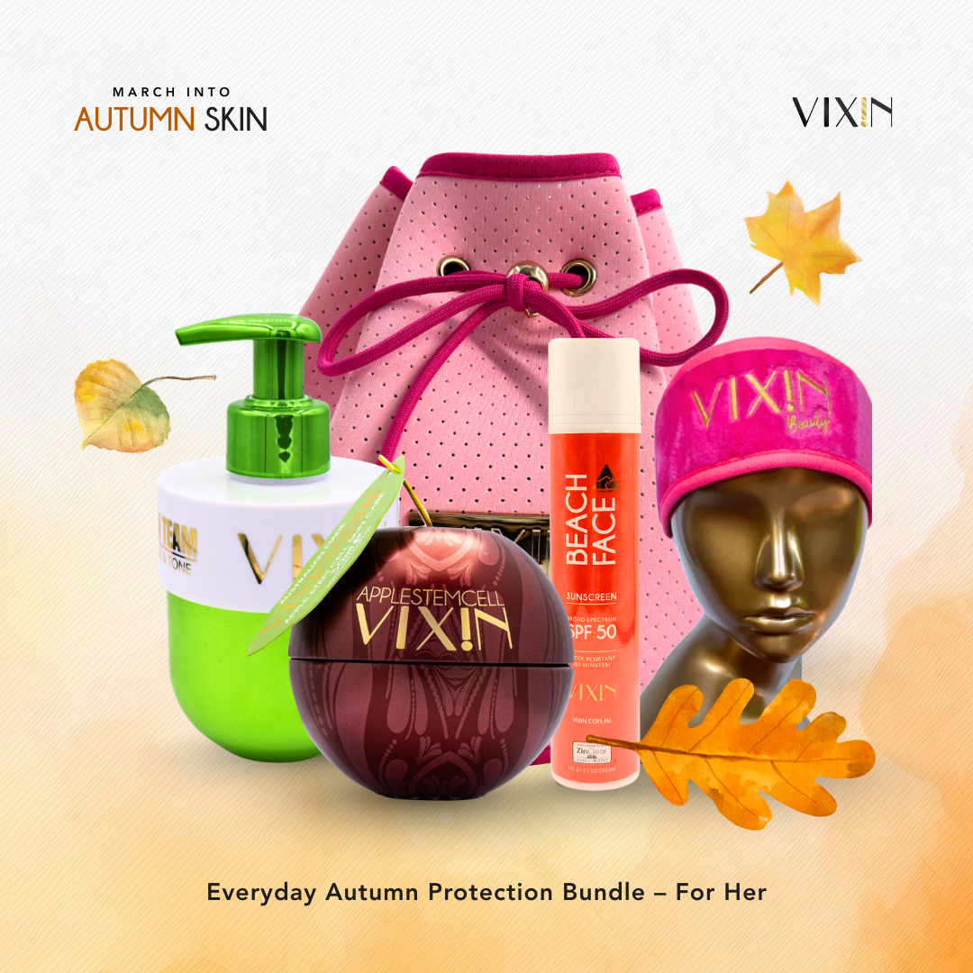 Everyday Autumn Protection Bundle – For Her. Certified Australian Made stem cell skincare to cleanse, hydrate, firm and protect with high performance SPF.