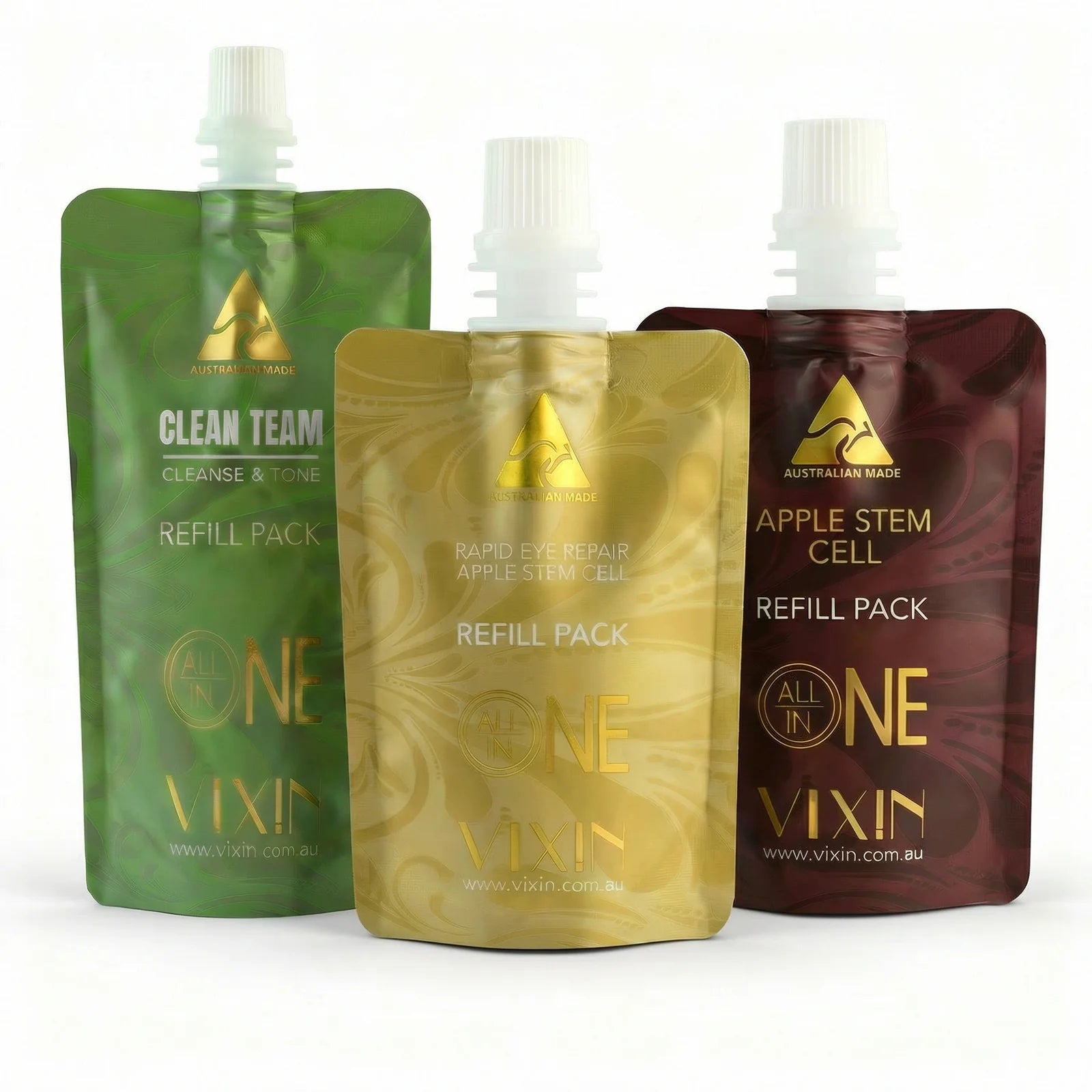 Vixin 3 Step All In One Skin Smart System – cleanse, treat and moisturise, certified Australian made refill pouches