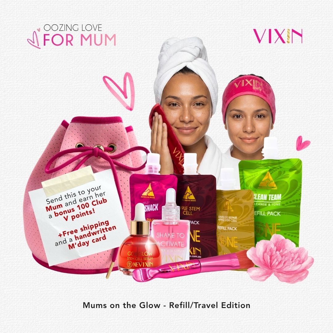 Shop our Mother’s Day bundles for radiant, hydrated skin. Free shipping, handwritten card for Mum and 100 bonus Club V points included.