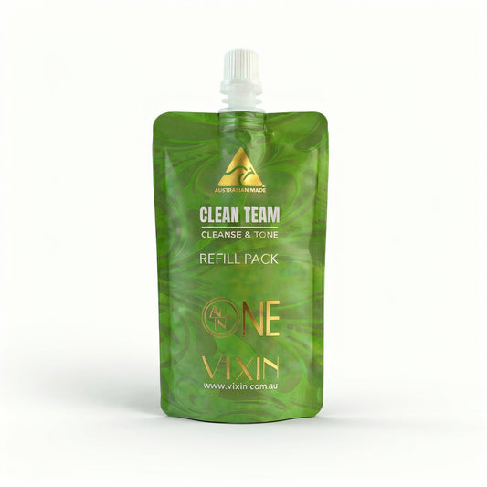 Vixin refill pouch for Clean Team Cleanser and Toner 150mL – sustainable Australian skincare