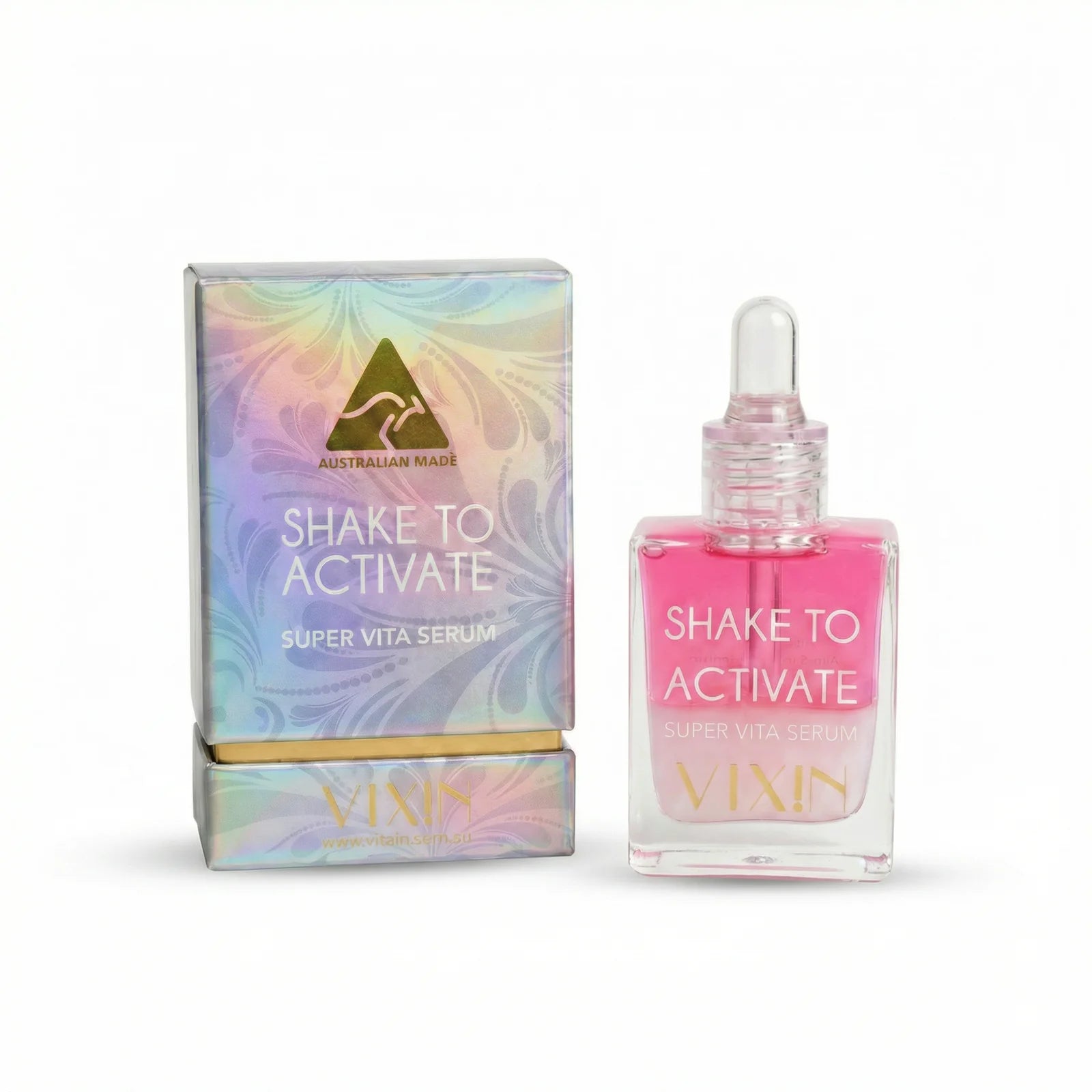 Vixin Shake To Activate Super Vita Serum 30mL – vitamin-packed brightening serum, Australian skincare peptides antioxidants hyaluronic acid