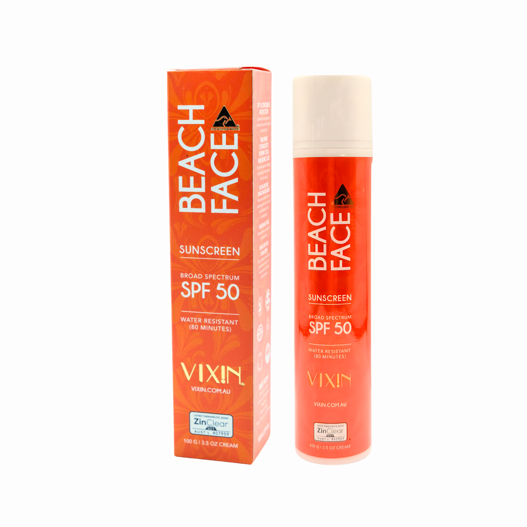 Vixin SPF 50 Sun Serum Sunscreen Beach Face 100mL – lightweight daily sunscreen, Australian made high performance skincare broad spectrum