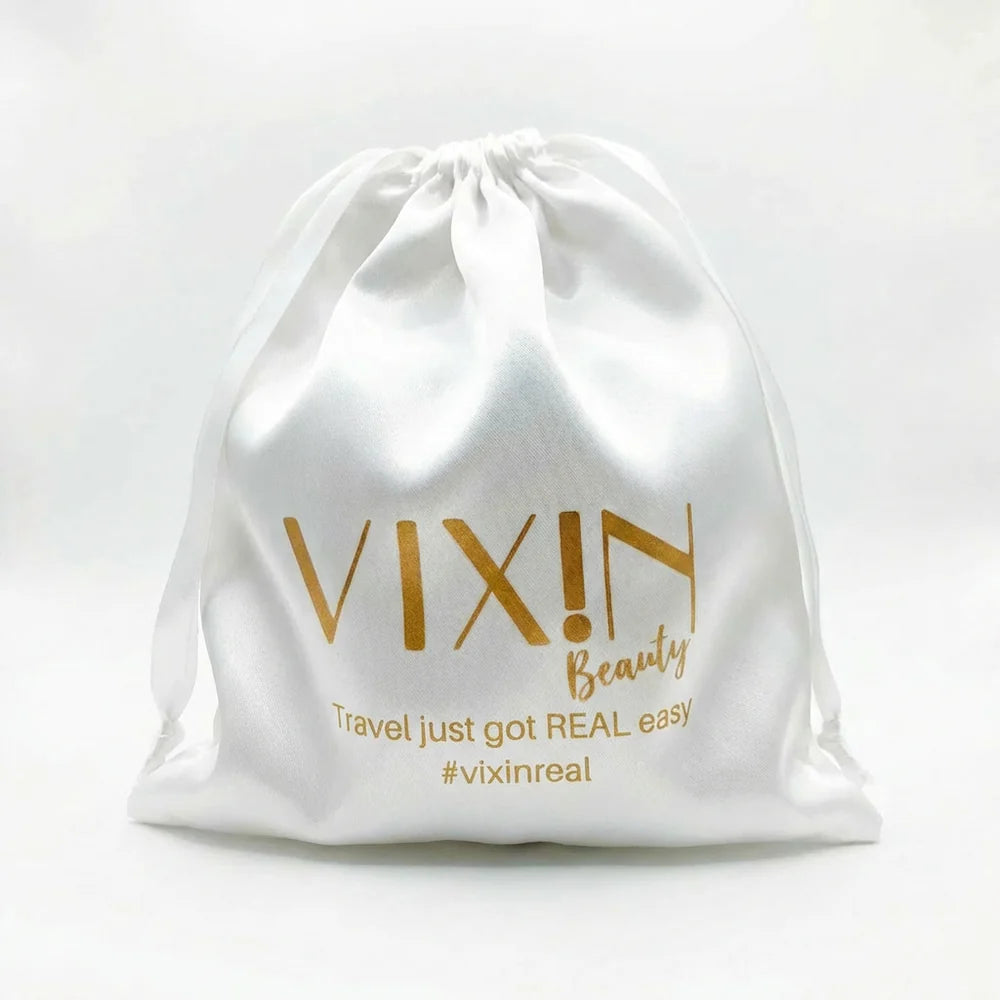 Vixin satin travel bag for skincare – available in multiple colours, Australian beauty brand white