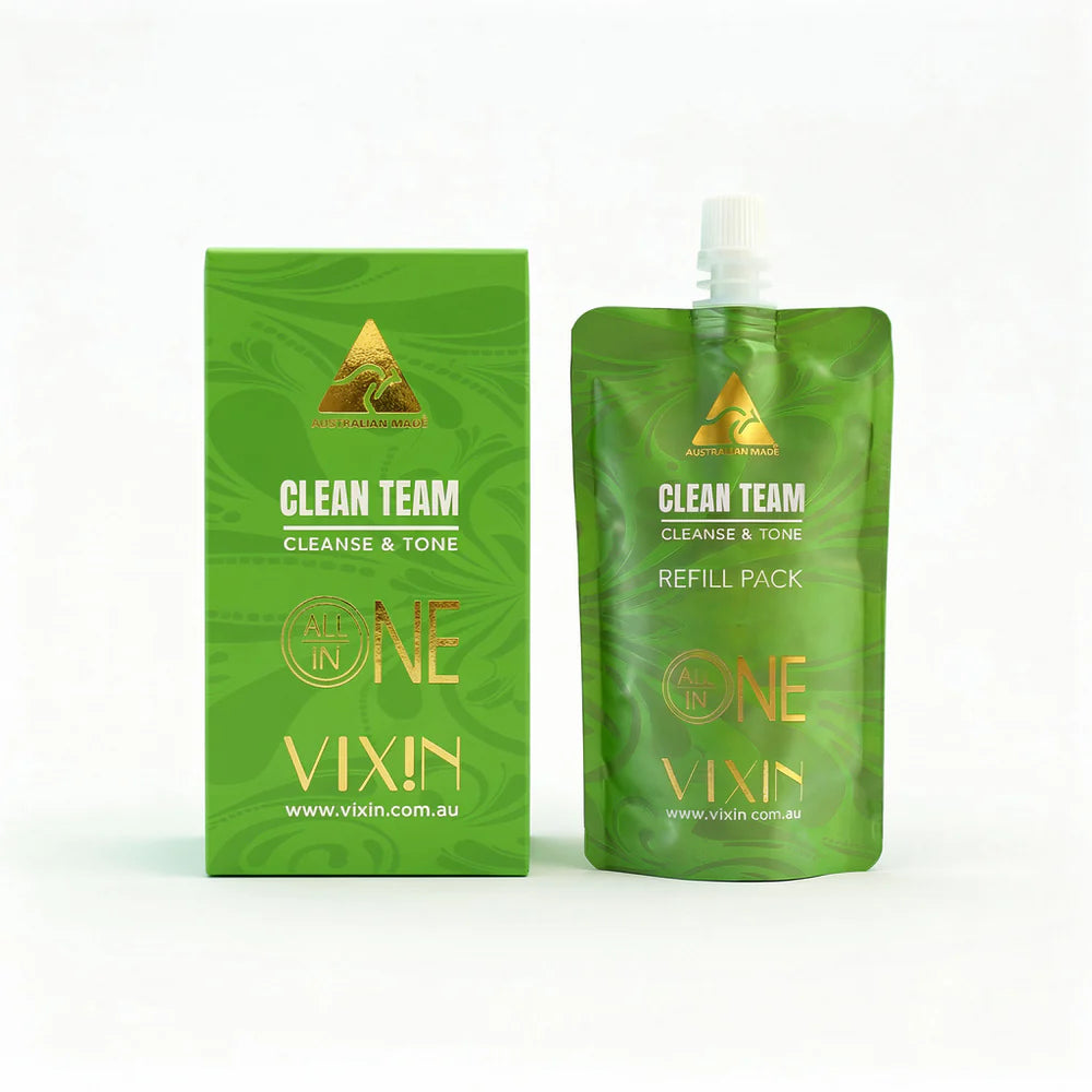 Vixin Clean Team All In One Cleanser and Toner 200mL – Australian made cleansing system finger line salicylic acid gel