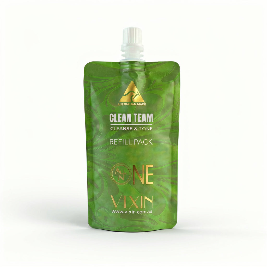 Vixin refill pouch for Clean Team Cleanser and Toner 150mL – sustainable Australian skincare
