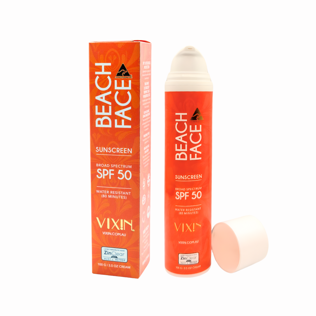 Vixin SPF 50 Sun Serum Sunscreen Beach Face 100mL – lightweight daily sunscreen, Australian made high performance skincare broad spectrum